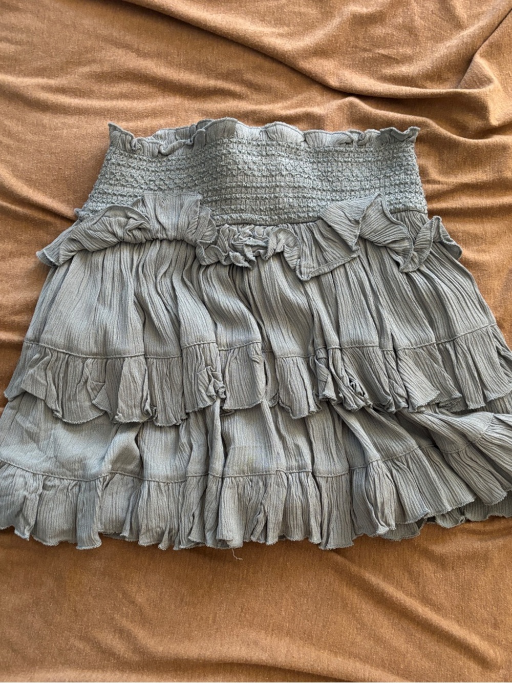 Altar'd State Ruffled Smocked Mini Skirt - Light Gray